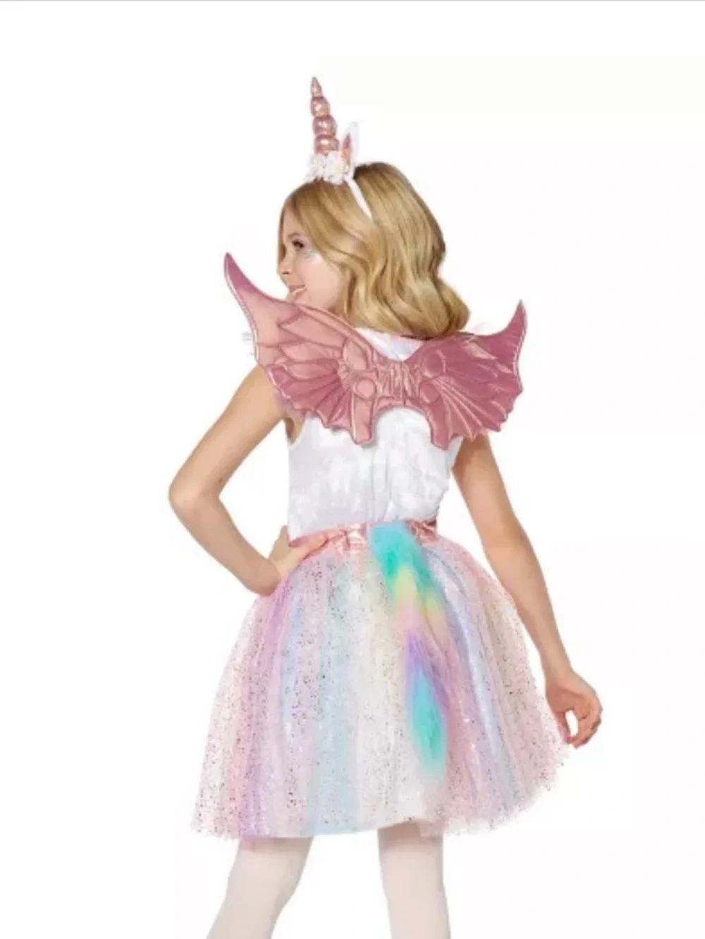 Spirit Pink Unicorn Fairy Costume with Pastel Rainbow Tulle